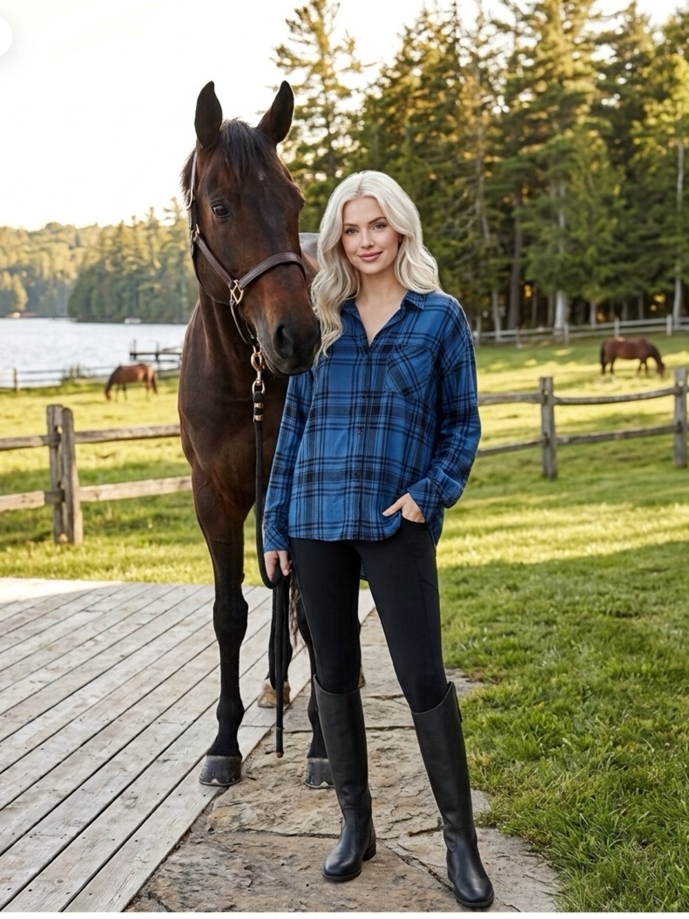 NWT Royal Blue Plaid Oversized Viscose Boyfriend Shirt XS